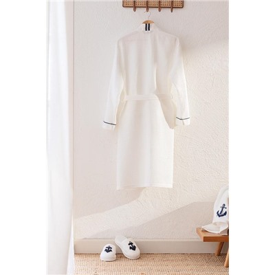 Marty Kimono Unisex %100 Pamuk Bornoz/Terlik Seti - Yat Koleksiyon - Beyaz