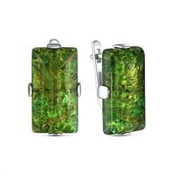 Серьги из серебра с зелёным янтарём родированные 925 пробы 04-802-0159-09