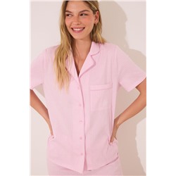 Pijama camisero largo algodón rosa rayas
