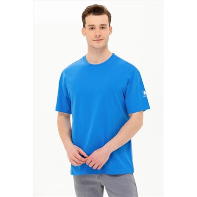 Erkek Saks Oversize Bisiklet Yaka Tişört