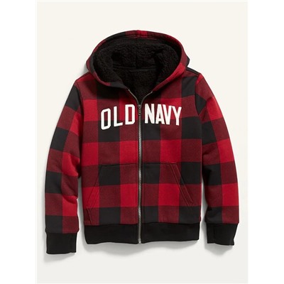 Logo-Graphic Sherpa-Lined Zip Hoodie for Boys