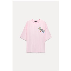 STICKERS PRINT T-SHIRT WITH SLOGAN