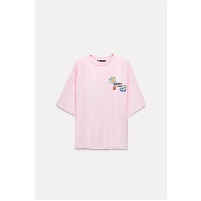STICKERS PRINT T-SHIRT WITH SLOGAN