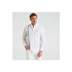 Nautica Nautıca Erkek Beyaz Classıc Fıt Uzun Kollu Keten Gömlek W25437T