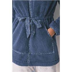 Bata midi capucha polar azul lurex