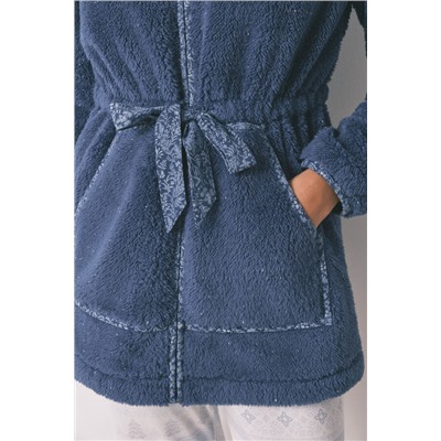 Bata midi capucha polar azul lurex