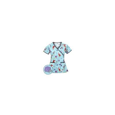 Happy Scrubs® Fall Friends Angel Blue Mock Wrap Scrub Top
