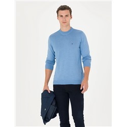 Mavi Melanj Slim Fit Yarım Balıkçı Yaka Basic Triko Kazak