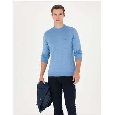 Mavi Melanj Slim Fit Yarım Balıkçı Yaka Basic Triko Kazak