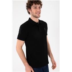 Erkek Slim Fit Polo Yaka Siyah Basic Tişört