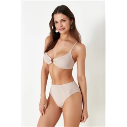 TRENDYOLMİLLA Pudra Bralet Aksesuarlı Simli Yüksek Bel Regular Bikini Takımı TBESS24BT00073