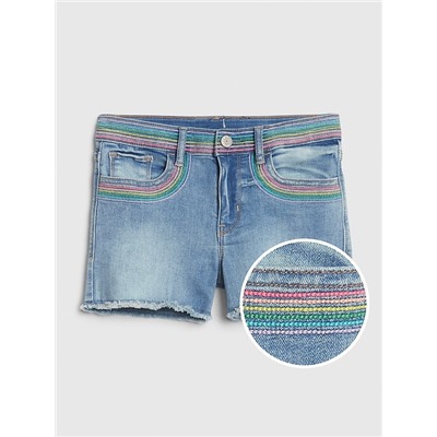 Kids Embroidered Patch High Rise Denim Shorts