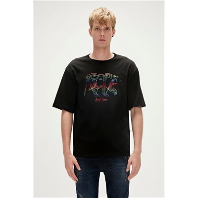 Bad Bear Walking Bad Siyah Oversize T-shirt Baskılı Erkek Tişört 23.01.07.016-C01