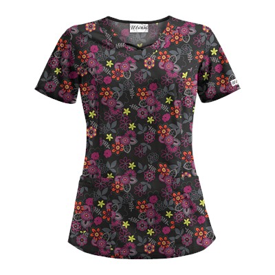 UA Mystic Garden Black Print Scrub Top