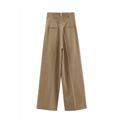 Pantalón palazzo de tiro alto Caqui