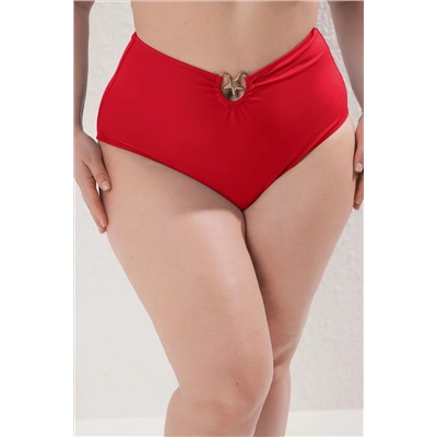 Kırmızı Yüksek Bel Aksesuar Detaylı Büyük Beden Bikini Altı TBBSS25CR00000