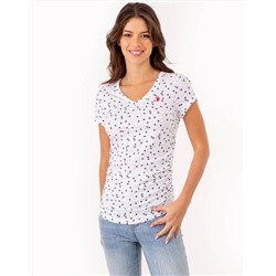 STAR PRINT RUCHED SIDE V-NECK T-SHIRT
