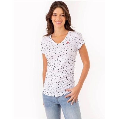 STAR PRINT RUCHED SIDE V-NECK T-SHIRT