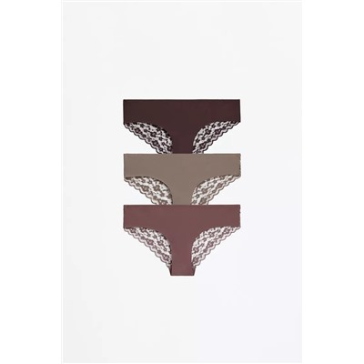 Pack de 3 braguitas hipster de microfibra con encaje