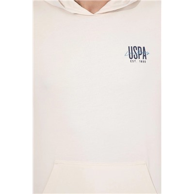 Erkek Ekru Kapüşonlu Basic Sweatshirt