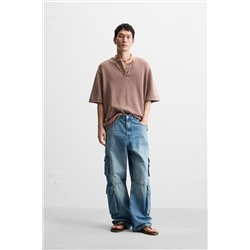WASHED KNIT BUTTON-UP T-SHIRT