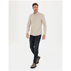 Bej Slim Fit Uzun Kollu Gömlek