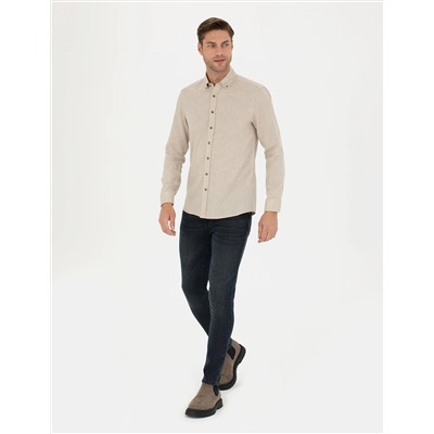 Bej Slim Fit Uzun Kollu Gömlek