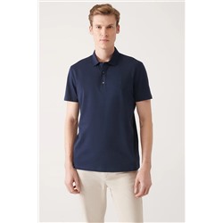 Avva Erkek Lacivert %100 Pamuk Örme Standart Fit Normal Kesim 3 Çıt Çıtlı Polo Yaka T-shirt E001033