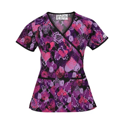 UA Bohemian Heart Black Mock Wrap Scrub Top