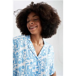 Defacto Relax Fit Pijama Yaka Baskılı Kısa Kollu Gömlek N7869AZ22SM