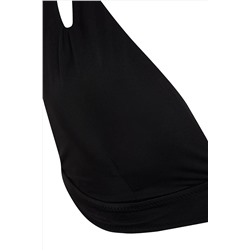Siyah Derin V Yaka Cut Out Detaylı Büyük Beden Bikini Üstü TBBSS25CT00002