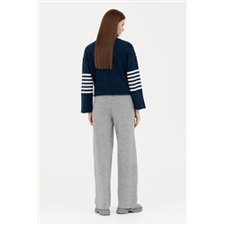 Kadın Gri Melanj Loose Fit Triko Pantolon