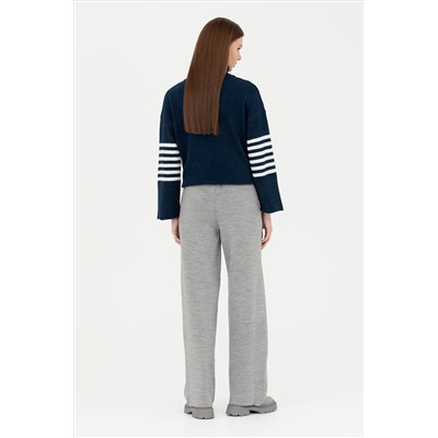 Kadın Gri Melanj Loose Fit Triko Pantolon