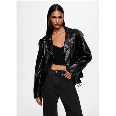 Chaqueta biker efecto cocodrilo -  Mujer | MANGO OUTLET Melilla
