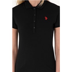 Kadın Siyah Basic Polo Yaka Tişört