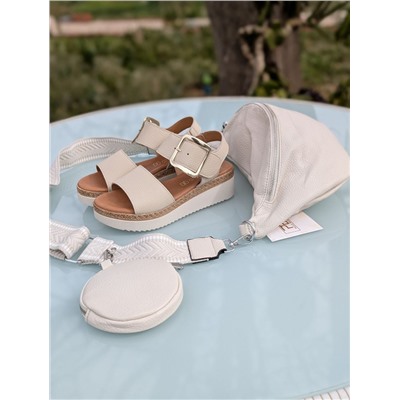 КОМБО испанские босоножки S44ACBeig+итальянская сумка PELLE- PAOLO BAGS 397 (450) Beige АКЦИЯ