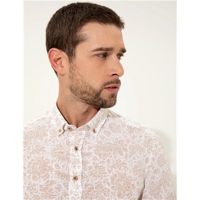 Açık Kahverengi Slim Fit Uzun Kollu Gömlek