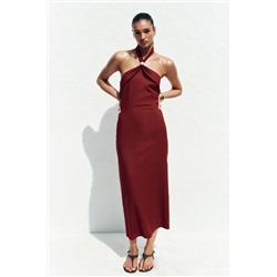 LINEN BLEND HALTER MIDI DRESS
