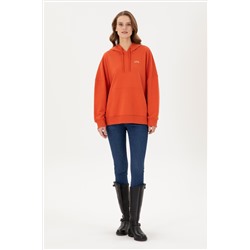 Kadın Kiremit Kapüşonlu Basic Sweatshirt