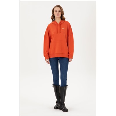 Kadın Kiremit Kapüşonlu Basic Sweatshirt