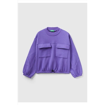 United Colors of BenettonKız Çocuk Mor Cep Detaylı Balon Kollu Sweatshirt