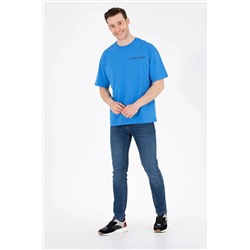 Erkek Saks Oversize Bisiklet Yaka Tişört