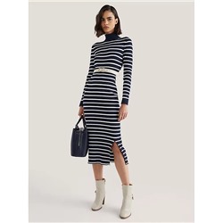 TOMMY HILFIGER SLIM FIT STRIPE MIDI SWEATER DRESS