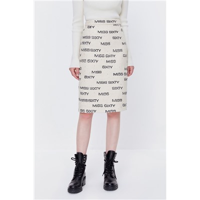 Falda recta de talle alto Beige