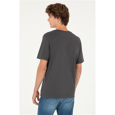 Erkek Regular Fit V Yaka Antrasit Basic Tişört