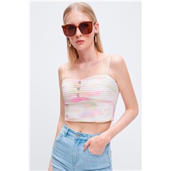 Crop top de seda Crudo y rosa