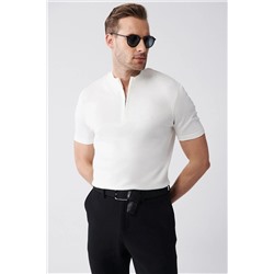 Avva Erkek Beyaz Fermuarlı Polo Yaka Standart Fit Normal Kesim Triko T-shirt A31y5121 A31Y5121