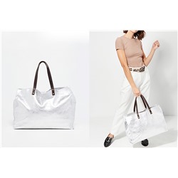 Bolso shopper y neceser de piel Nary Plateado