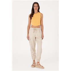 Kadın Taş Kanvas Jogger Fit Pantolon