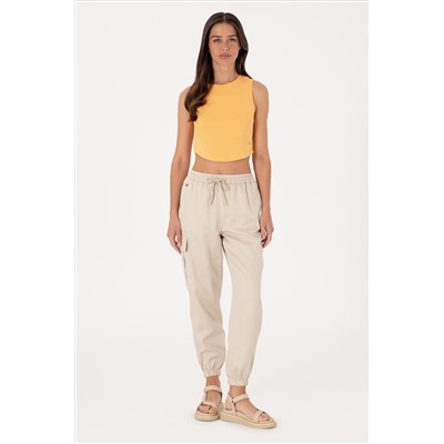Kadın Taş Kanvas Jogger Fit Pantolon